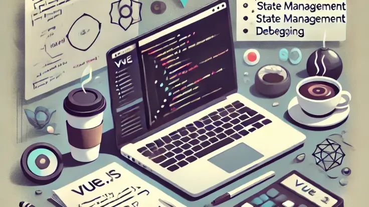 DALL·E 2024-11-29 13.51.51 - An illustrative blog image featuring a modern workspace setup with a laptop displaying Vue.js code on the screen, surrounded by tools like notes, coff-71X3s2eUhQ.webp